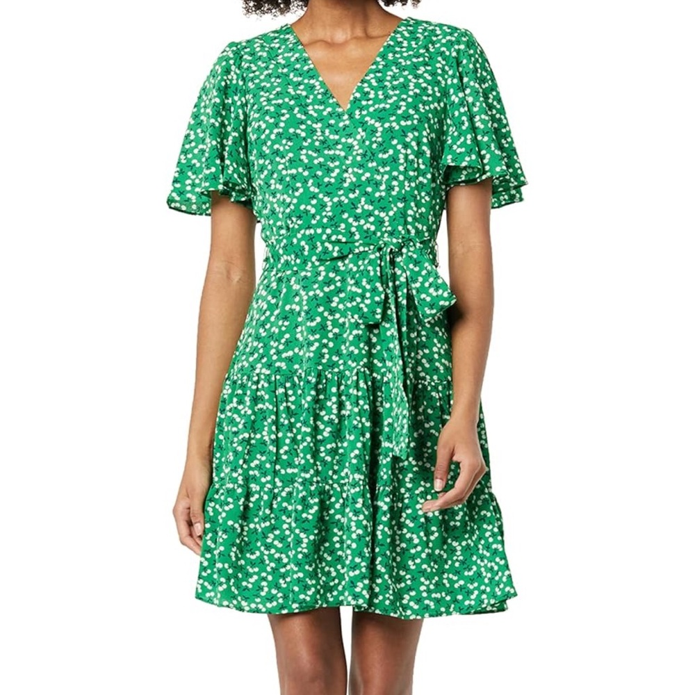 Eliza J Green and White Flutter Sleeve Mini Dress